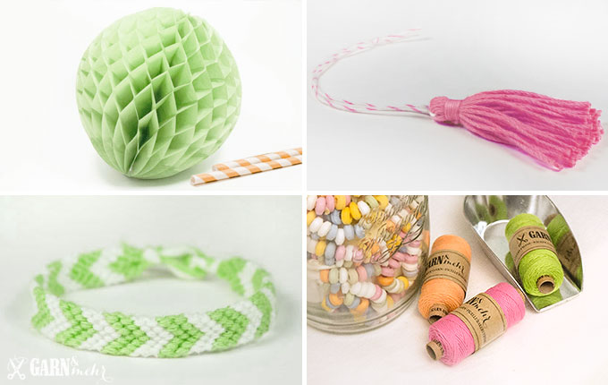 garnundmehr_baeckergarn_einfarbig_bakerstwine_Singlecolour_pastels_Wabenball_honeycombtissueball_paperstraws_tassel_qaste_armband_wristband_chevron_candycolour